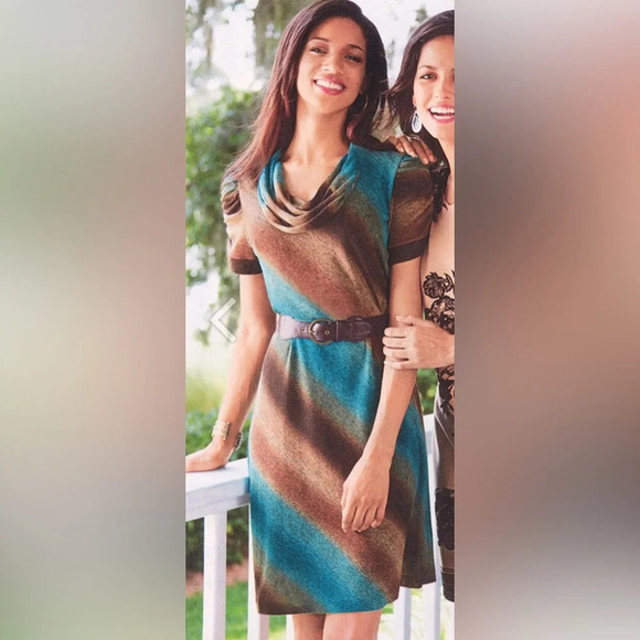 Robbie Bee Signature Cowl Neck Ruched Short Sleeve Dress Sz PM - Picture 13 of 13